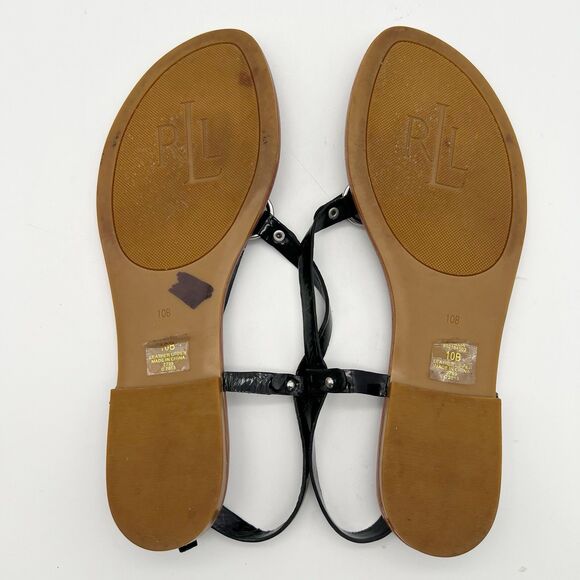 Lauren by Ralph Lauren Aurelia Black Patent Flat Harness Thong Sandals Women 10 - Picture 9 of 10